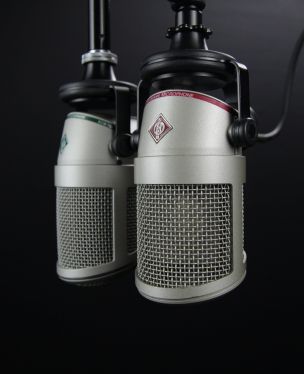Two Gray Condenser Microphones